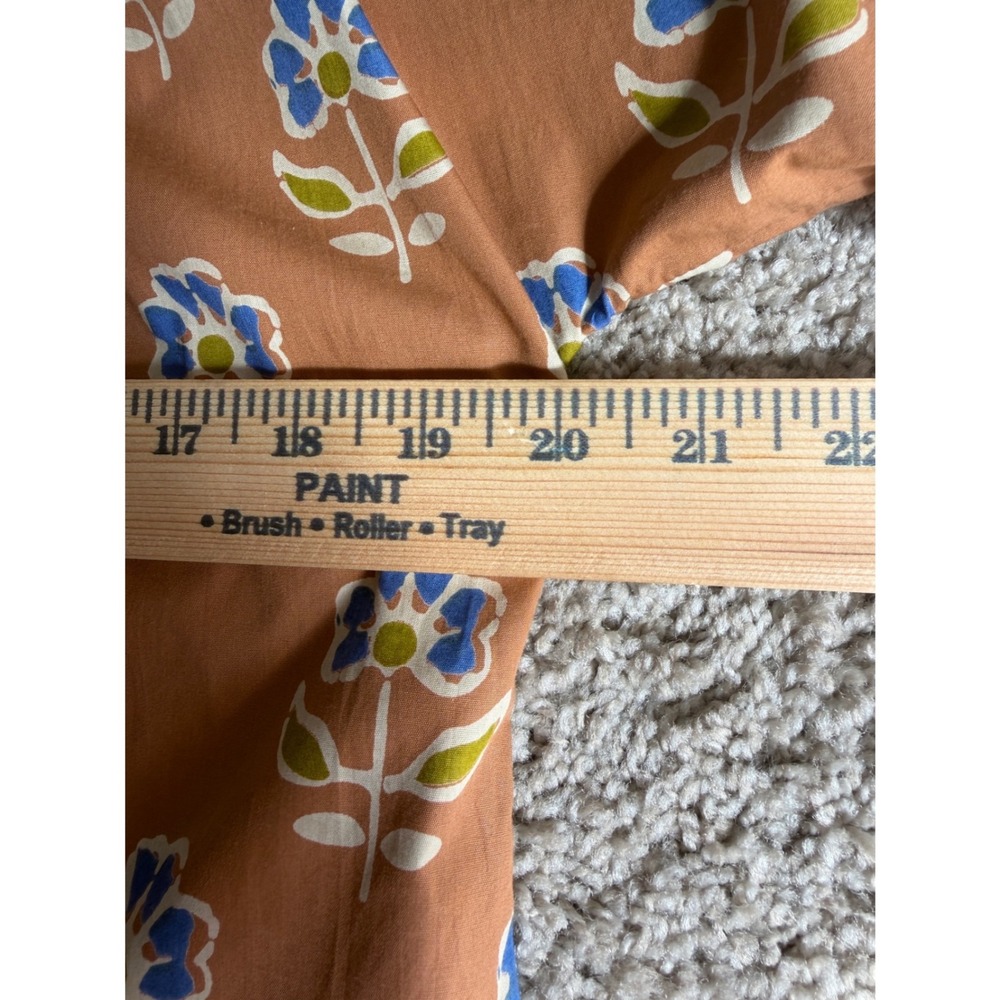Livro Brown Floral Block Print Button Down Shirt Cotton Band Collar and Skirt - Picture 13 of 15